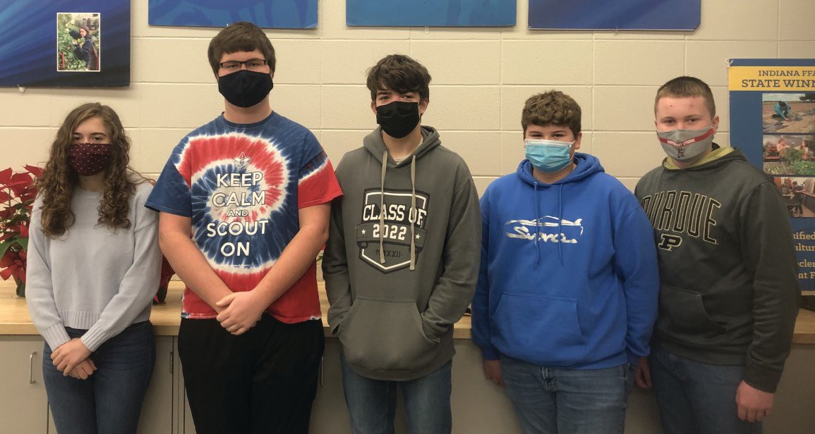 Members of the Southmont FFA senior crops team include, from left, Lauren Tricker, Gabriel Little,  Levi Brush, Ian Stull and Cole Rhoads.