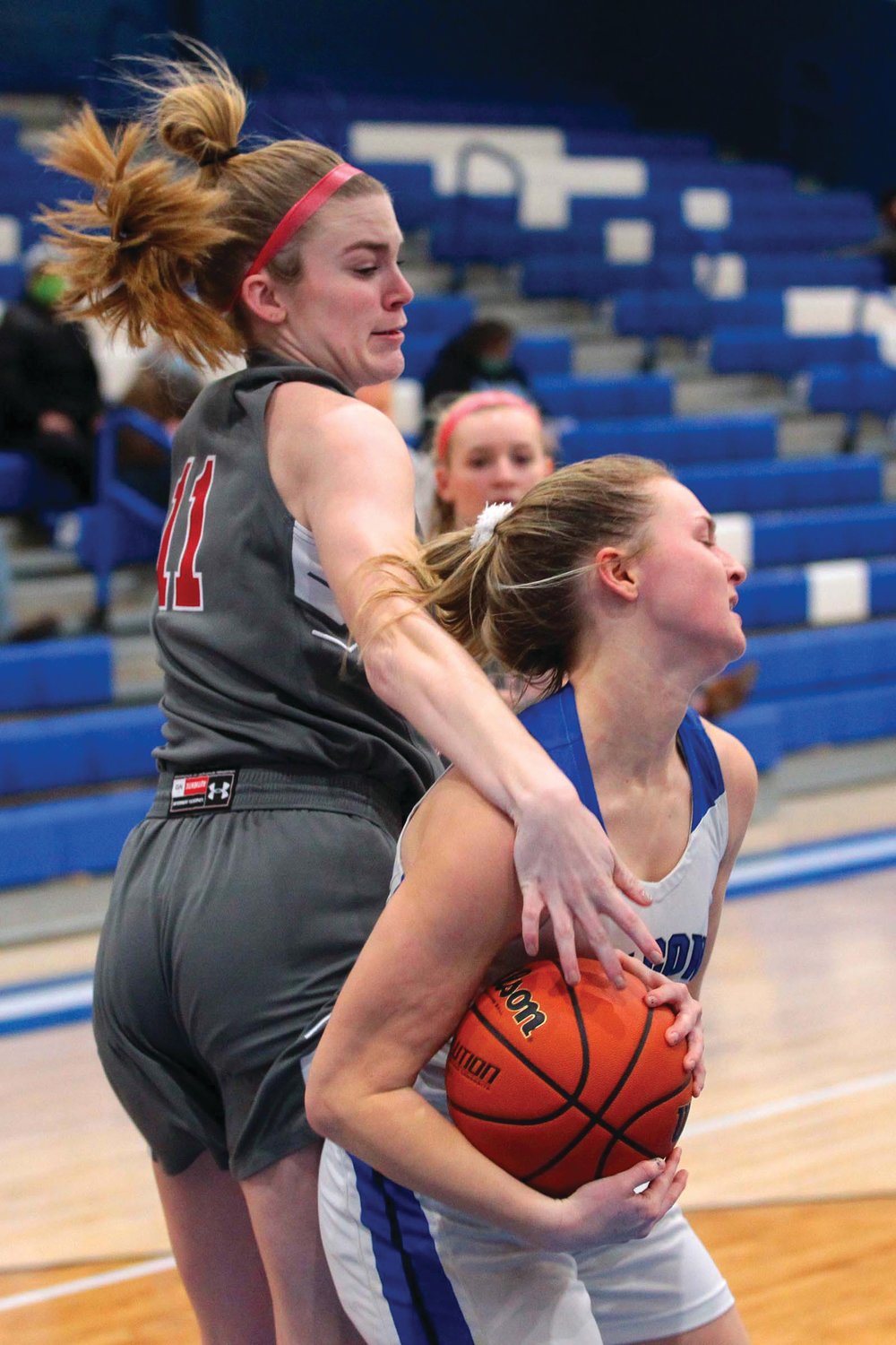 Sidney Veatch of Southmont tries to tip the ball away from Ava Martin of North Vermillion in a game earlier this week.