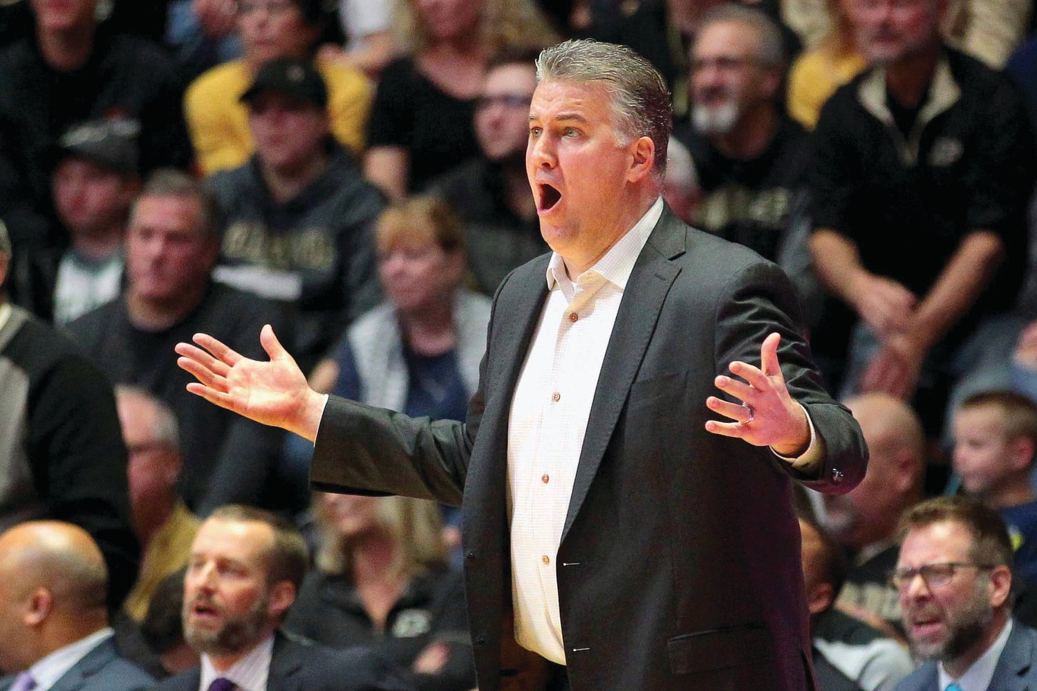 Head coach Matt Painter of Purdue objects to a call in the first half of a game last season against Minnesota. ....