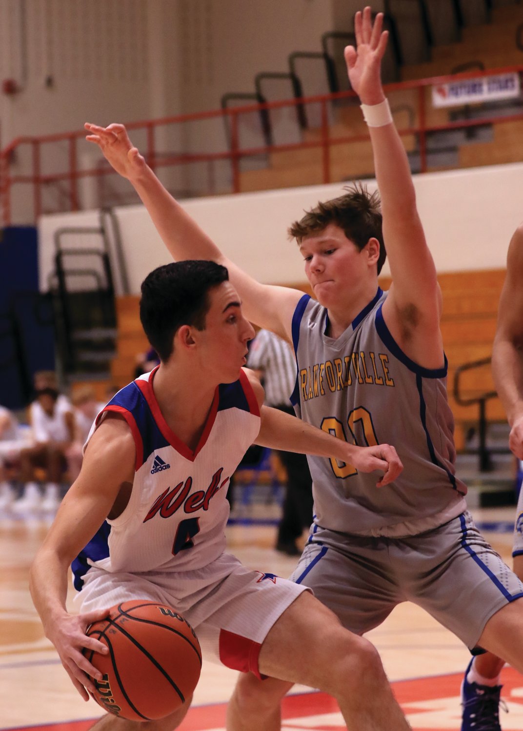 Western Boone's Jonathan McAtee is guarded by Crawfordsville's Cale Coursey.