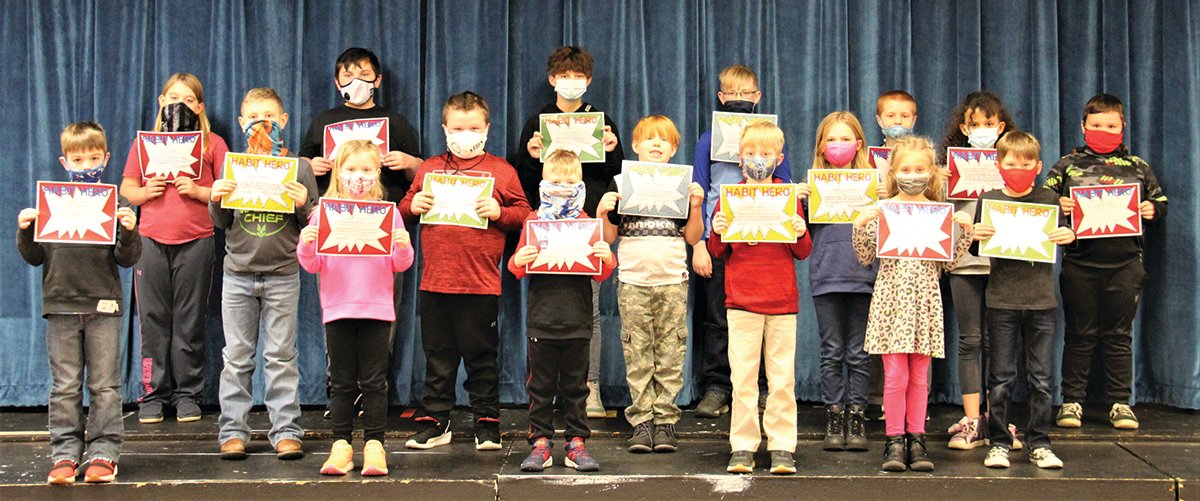 Turkey Run Elementary has selected its Habit Hero award winners. These awards are given to students who set a good example in one of the Leader in Me habits. Awards are presented by staff members to students who they believe have excelled in one of the habits. Winners are front row, Axel Irelan, Madilynn Martin, Nash Woods, Jaxton Shannon, Abby Hill and Jameson Bryan; middle row, Payton Thomas, Kaden Flood, Koltyn Norman, Makinley Atkinson and Zoe Johns; and back row, Hadley Grubbs, Cade Hoover, Morgan Schmeltz, Jaxen Davis, Cole McVay and Jackson Threlkeld.