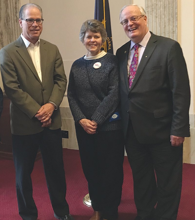 US Senator Mike Braun with Therese and Mark Eutsler of Linden in the Dirksen Senate Office Building in Washington, DC, in 2020 during which they were advocating for the expansion of national service to meet emerging social challenges as volunteers with America's Service Commissions.  Braun and Therese are graduates of Jasper High School.