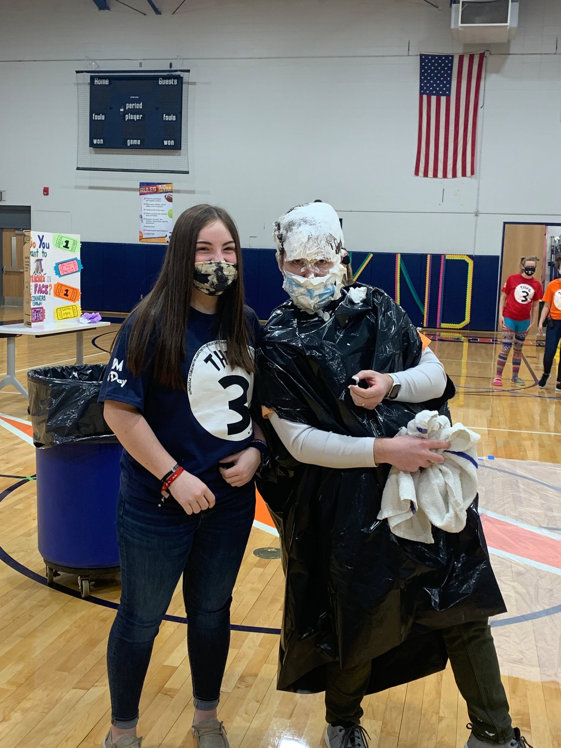 North Montgomery Middle School school student Ayden Braun pied assistant principal Mike Myers during the school