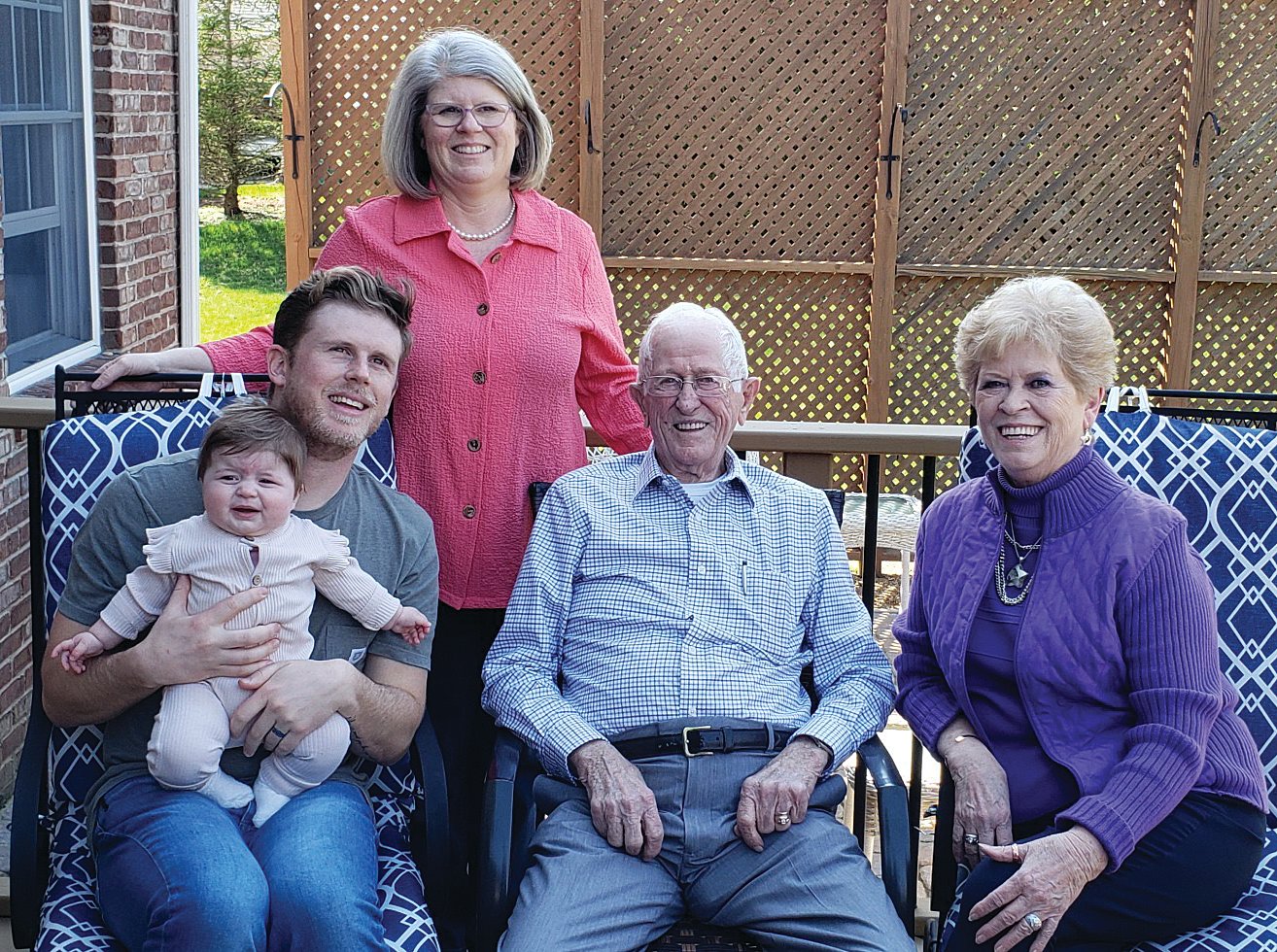 Gene Groce, 94, of Veedersburg is pictured with his daughter Caroline Davis of Hillsboro, his granddaughter Angie McCloskey of Zionsville, his great-grandson Sean McCloskey of Westfield and his great-great-granddaughter Maeve McCloskey, six months. The family gathered together on March 27 to celebrate this five generation blessing.