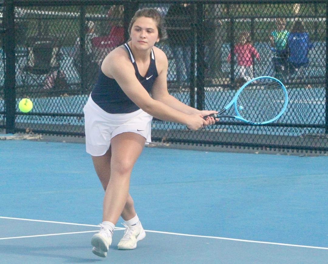 North Montgomery's Kaitlyn Greenlee competed for the Chargers at No. 1 singles on Thursday night.