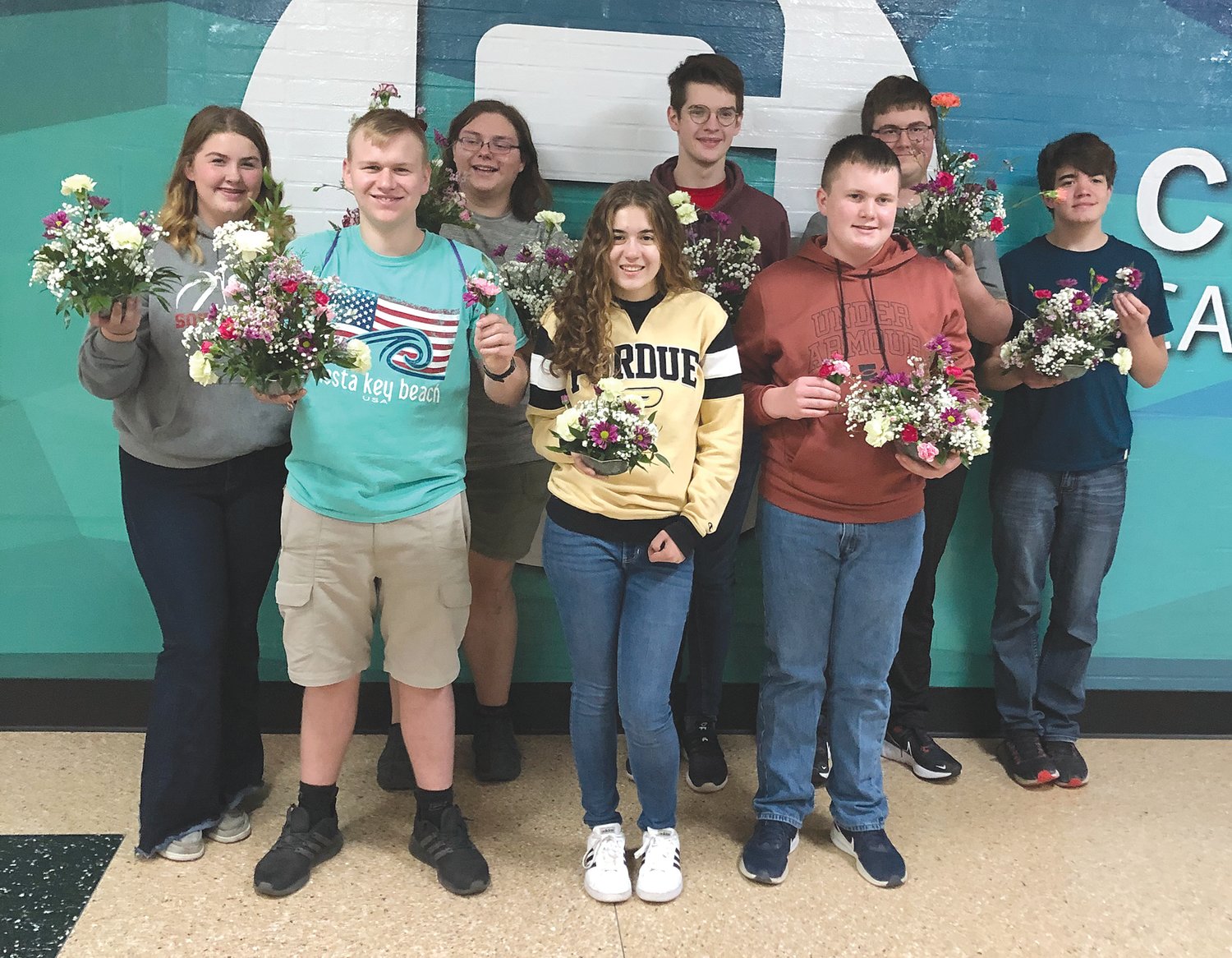 Southmont Floriculture Team members are, from left, front row, Caden Sixberry, Lauren Tricker and Cole Rhoads; and back row, Kelsey Thompson, Jacob Pike, Alex Doyle, Gabriel Little and Levi Brush.
