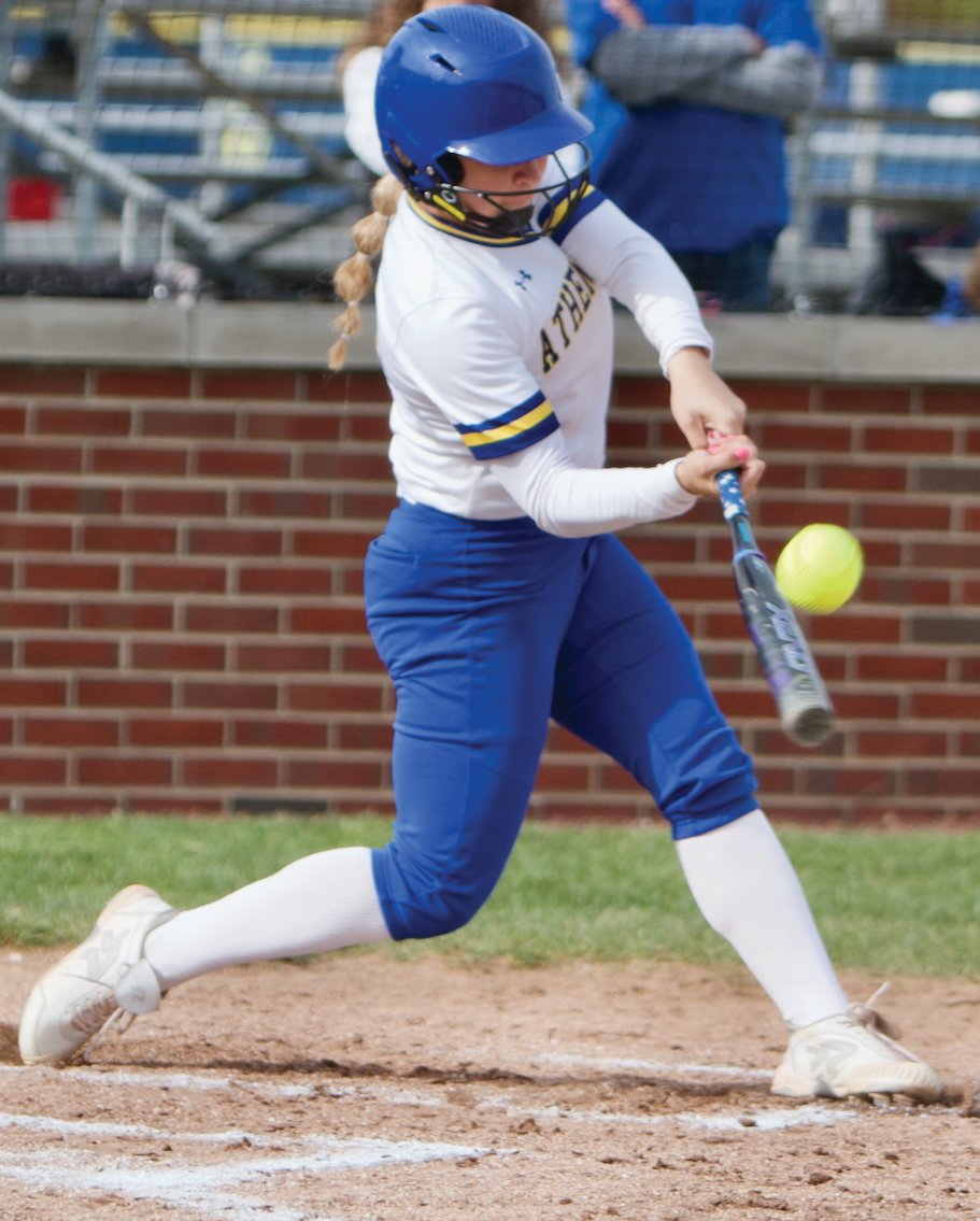 Crawfordsville junior Olivia Reed squares up a pitch for the Athenians in a 20-10 win over North Montgomery on Tuesday.