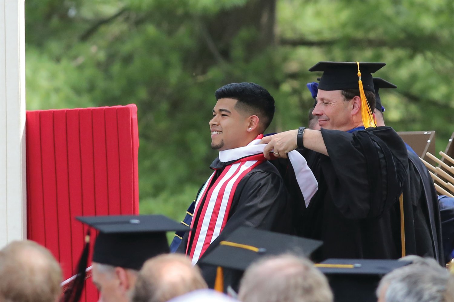 A Wabash College student participates in Commencement exercises in Crawfordsville.