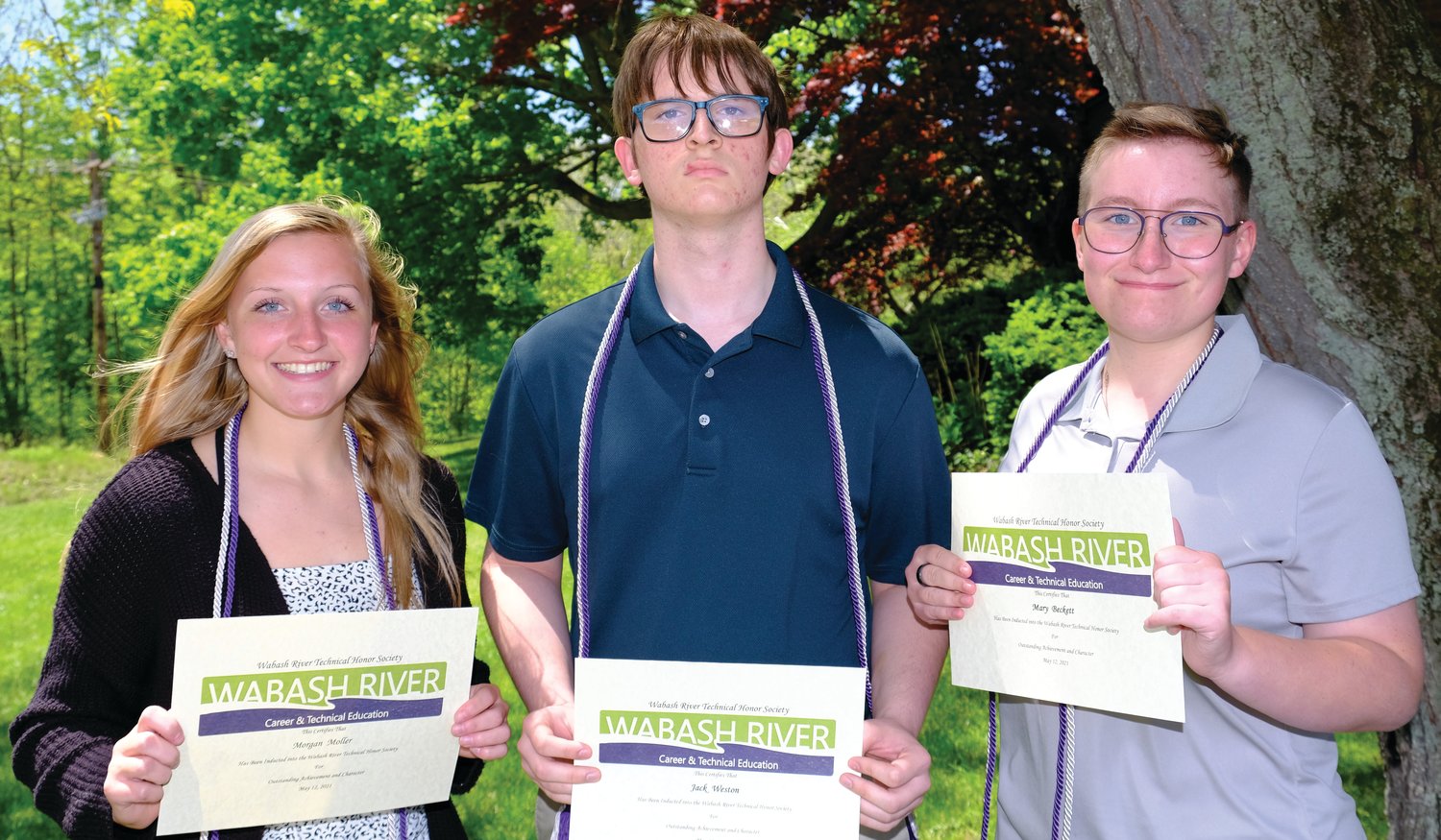 Seeger students recently inducted into the Wabash River Technical Honor Society are (L to R) Morgan Moller, Jack Weston and Mary Beckett. Not pictured: Colin Reitz.
