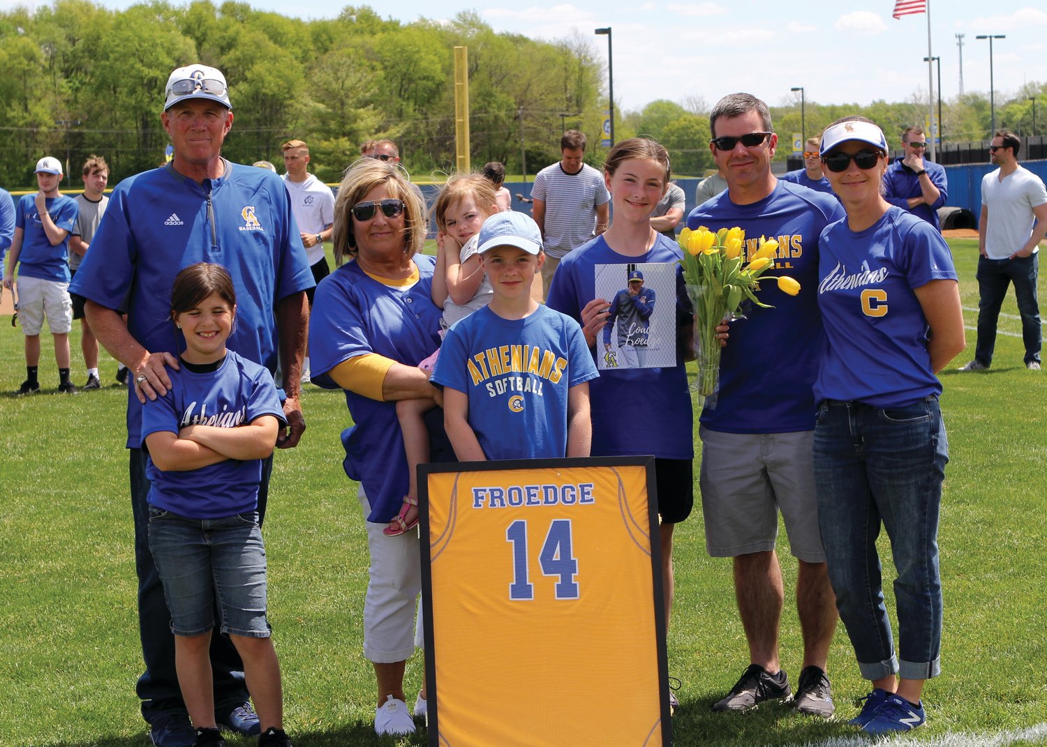 John Froedge and family celebrated his retirement during the Crawfordsville baseball alumni day last Saturday.