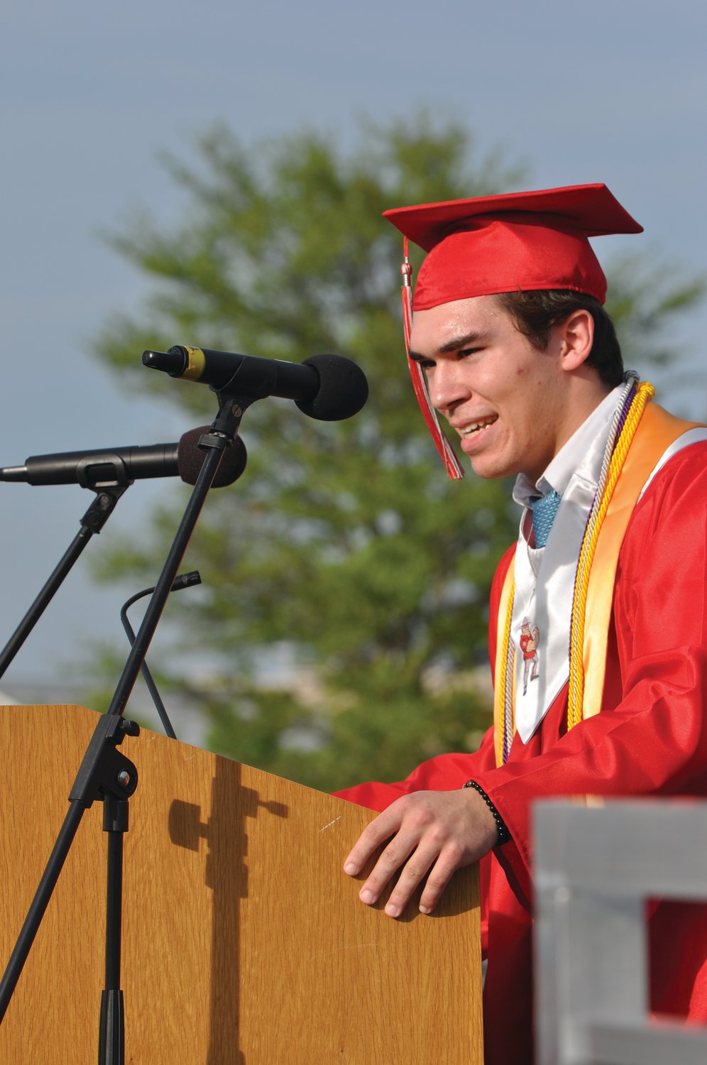 Class of 2021 president Riley Woodall opens commencement exercises at Southmont High School on Friday.