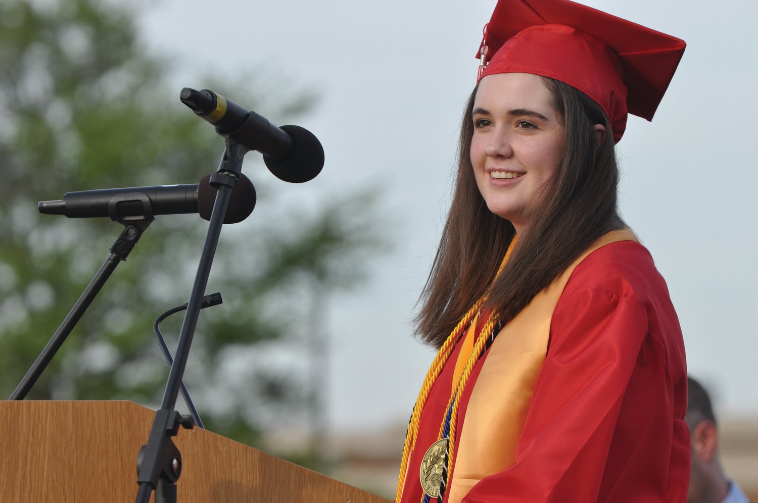 Valedictorian Madison Livesay addresses her class during commencement exercises at Southmont High School on Friday.