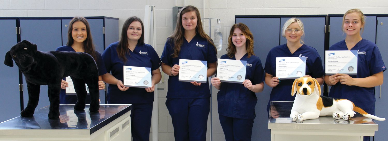 Earning the veterinary science certification, are, from left, Isabelle Holtkamp, Emily Fitzwater, Davanda Brown, Hanna Beirman, Ashlyn Daniels and Chloe Hardman. Not pictured is Madison Myers.