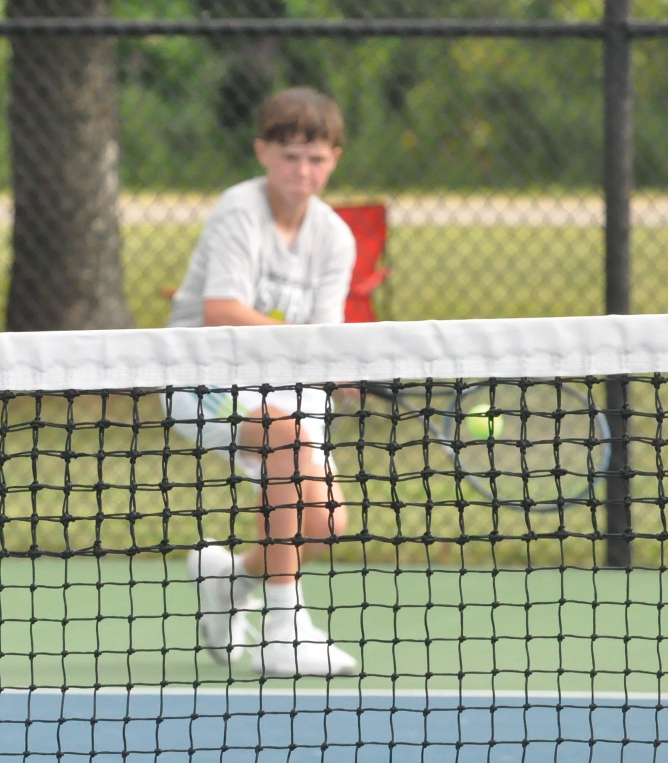 Fountain Central freshman Skyler Hoagland picked up a key win for the Mustangs at No. 1 singles against Crawfordsville's James Murphy.