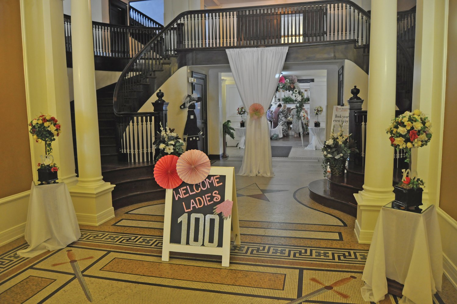 The Masonic Cornerstone Grand Hall and Event Center was decorated for the 100th anniversary celebration of the Flower Lovers Garden Club.