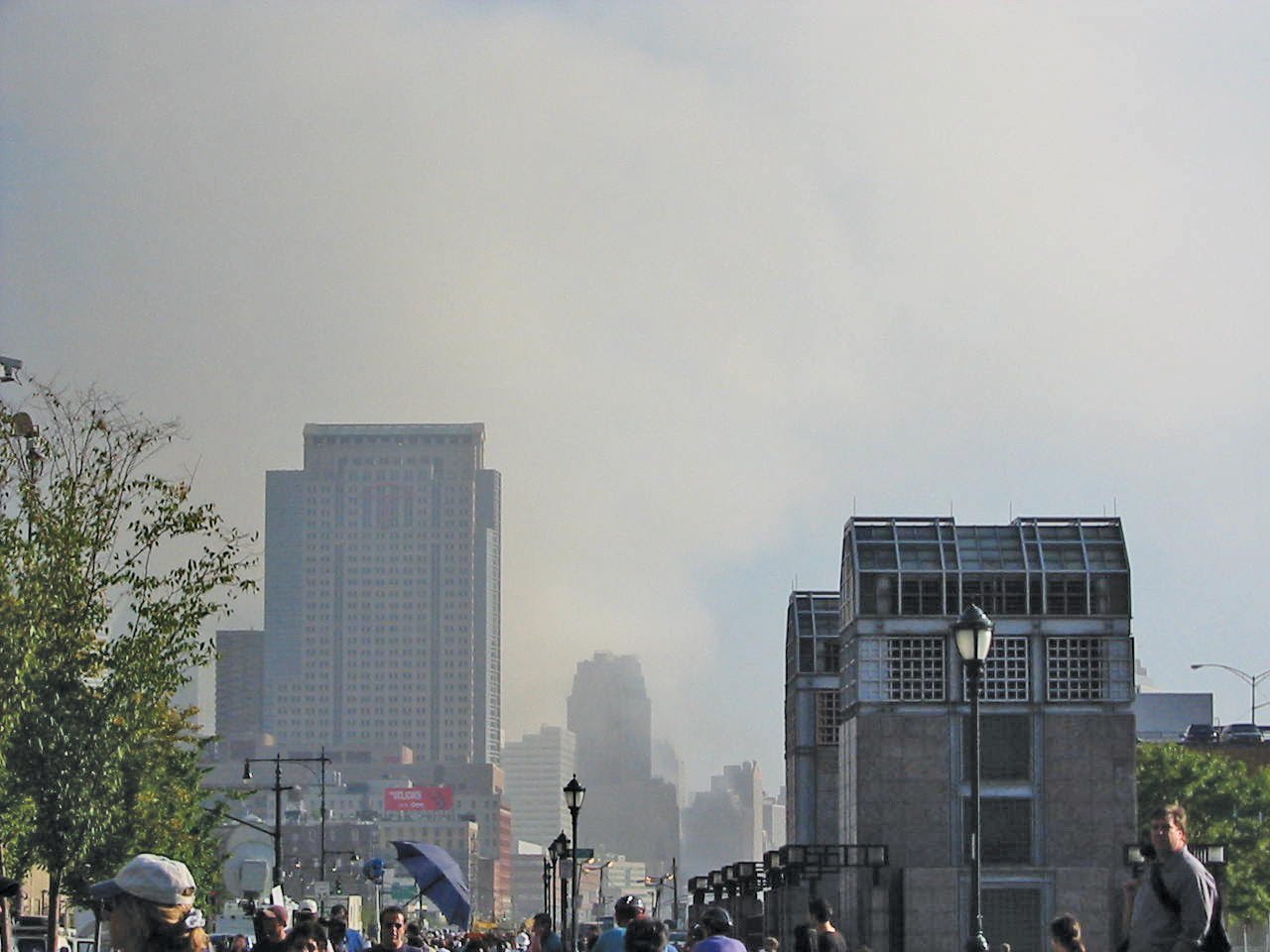 Smoke fills a changed skyline following the collapse of the World Trade Center towers in the Sept. 11, 2001 attacks.
