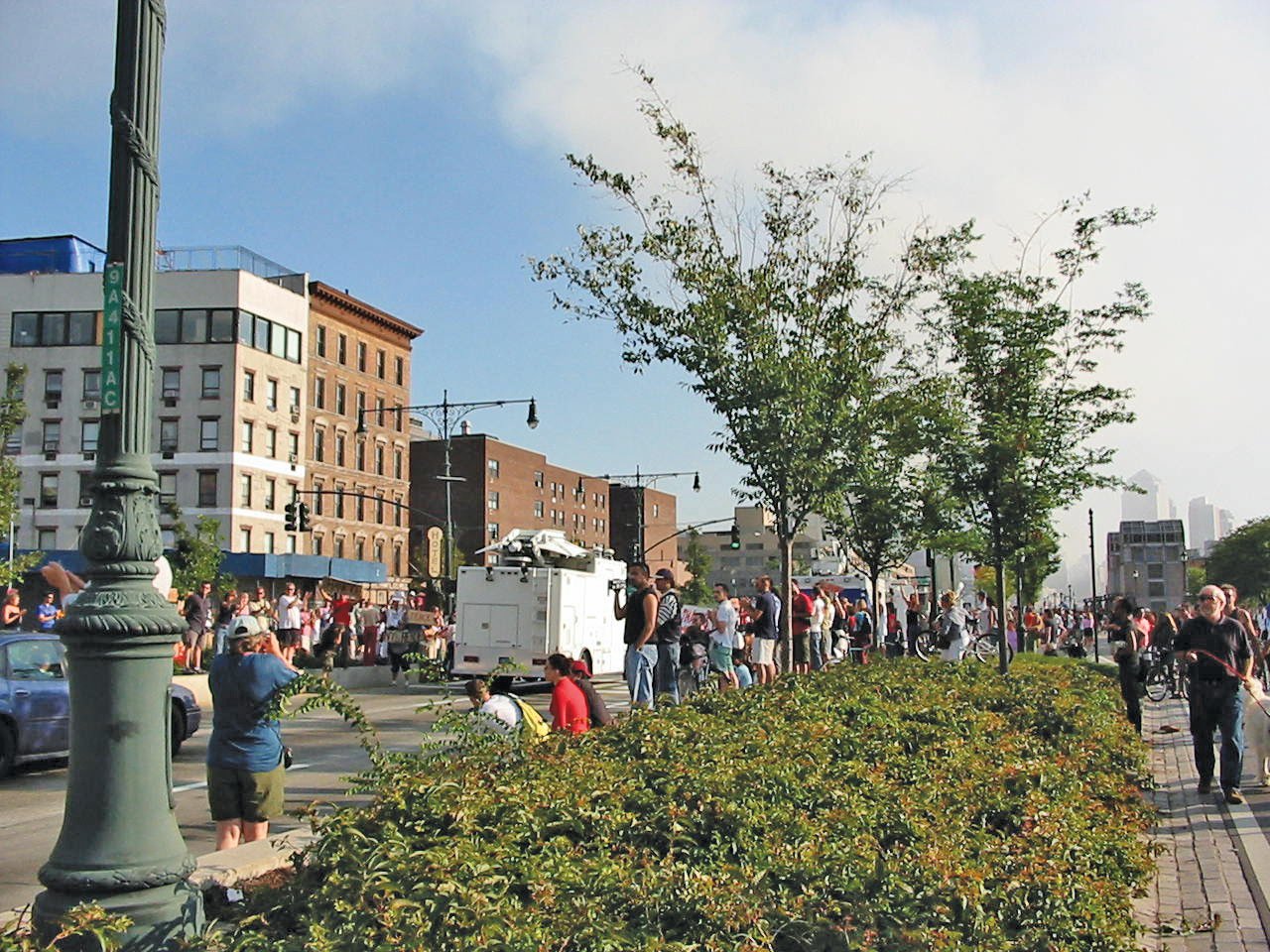 People gather on the West Side Highway near the World Trade Center on Sept. 11, 2001.
