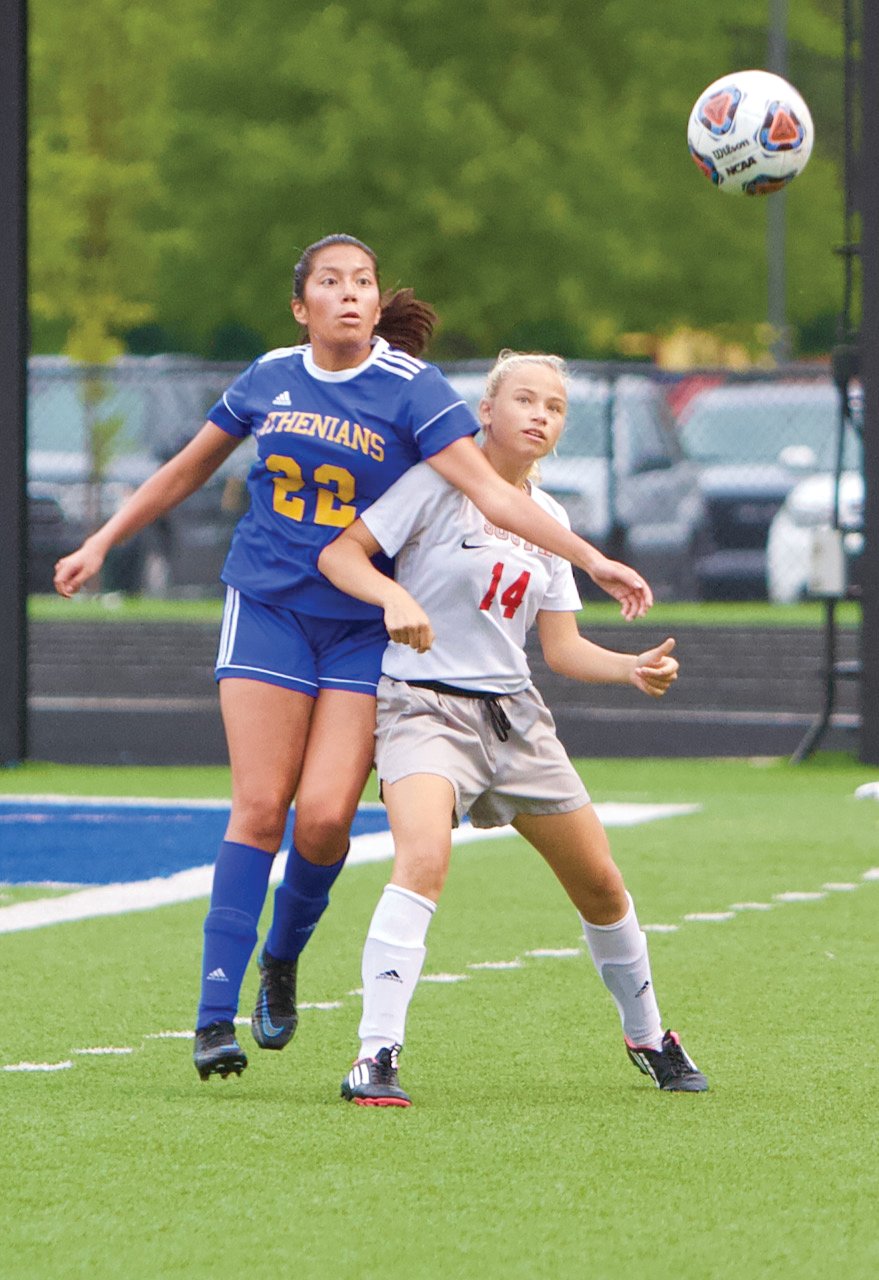 Crawfordsville’s Eliana Salas Olvera and Southmont’s Olivia Snapp fight for position.