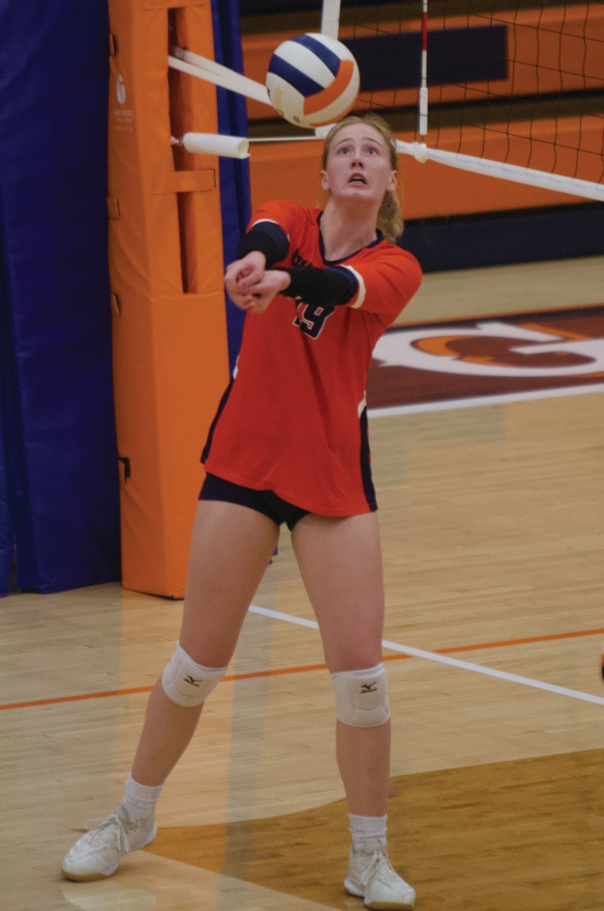 North Montgomery's Riley Gayler plays it at the net for North Montgomery.