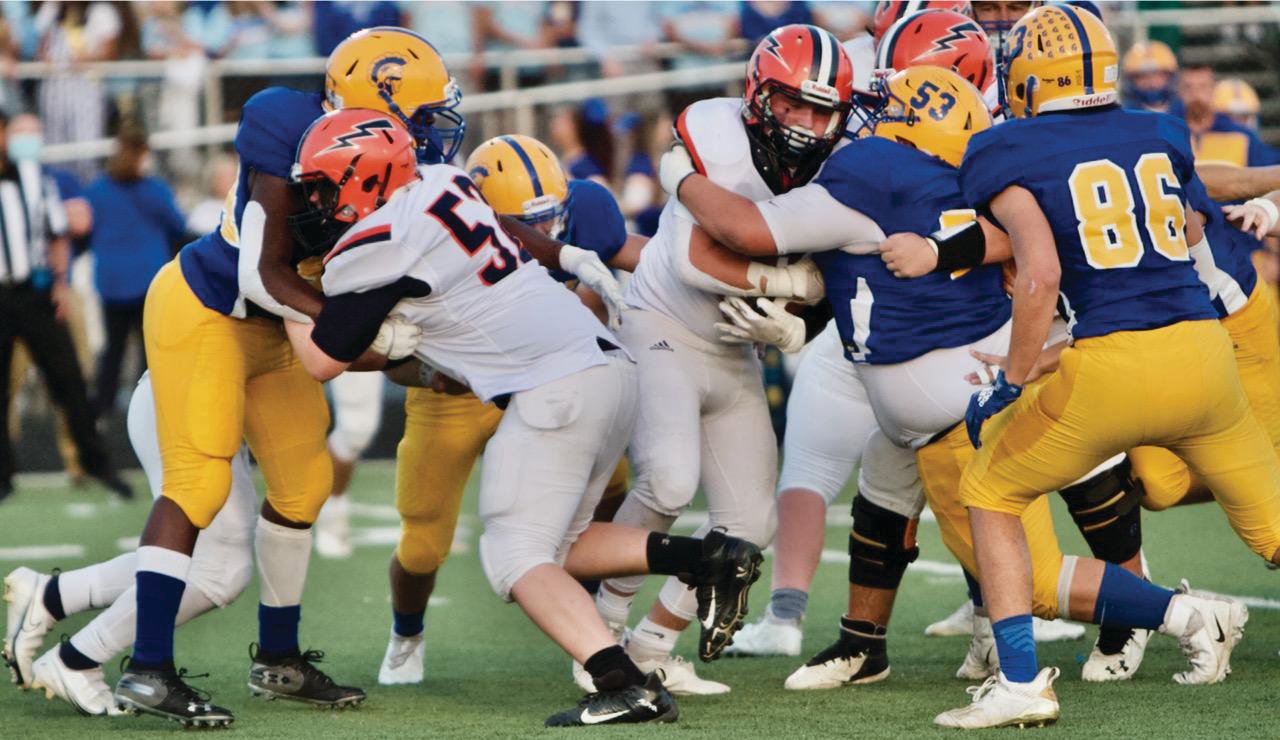 North Montgomery’s Austin Sulc looks for running room at Crawfordsville on Friday night. The sophomore had 104 rushing yards and a touchdown in a 26-0 win.
