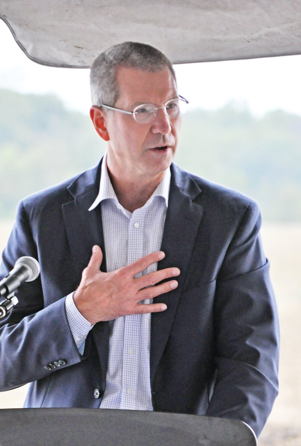 Scott Vollet, executive vice president of global operations for Tempur Sealy International, speaks at a groundbreaking ceremony for the Tempur Sealy plant on Thursday.