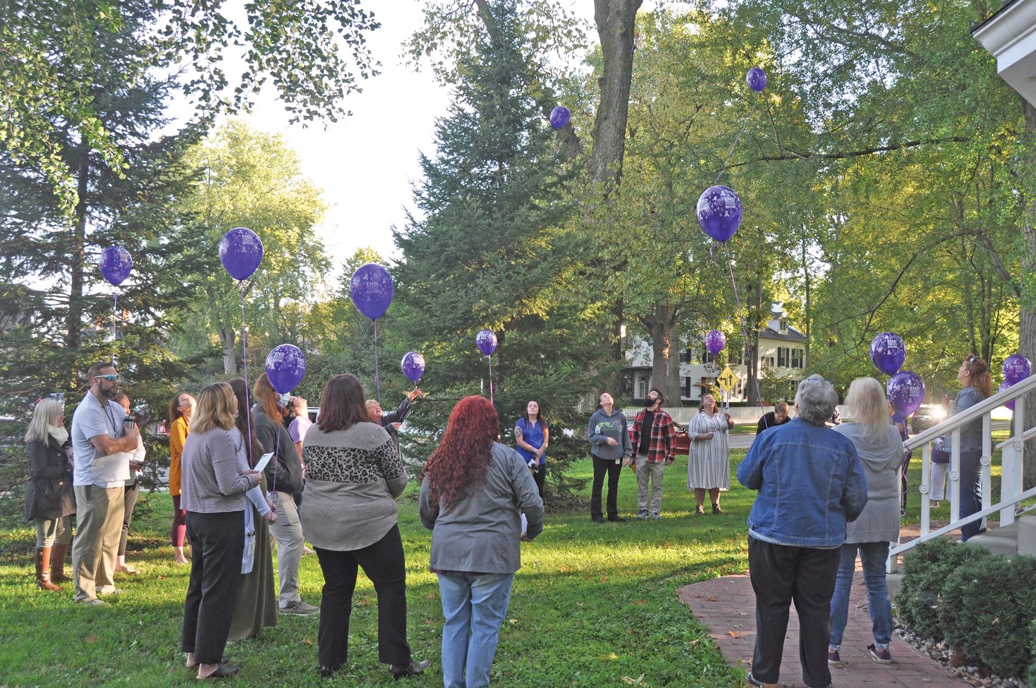 People release balloons on the Lane Place grounds to raise awareness of domestic violence on Wednesday. The event was organized by the Family Crisis Shelter to recognize Domestic Violence Awareness Month. Statewide between July 1, 2020 and June 30, 2021, there were 98 deaths resulting from 69 domestic violence incidents, according to the Indiana Coalition Against Domestic Violence. That is an overall increase of 181% over the previous year. Advocates say the coronavirus pandemic has made it more difficult to help domestic violence survivors.