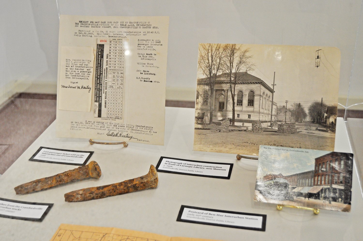 Artifacts from local railroad history are displayed in an exhibit at the Carnegie Museum of Montgomery County. The exhibit runs through next spring.