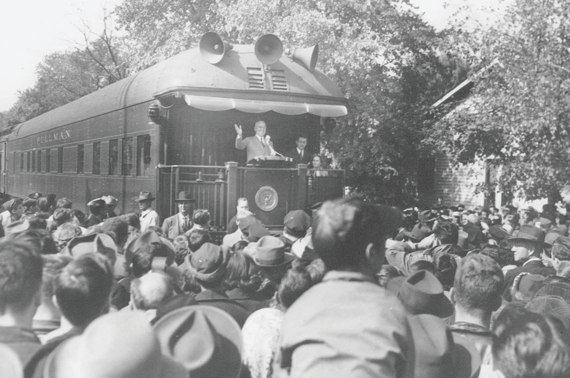 President Harry S. Truman speaks during a whistle-stop campaign event in Crawfordsville on Oct. 12, 1948.