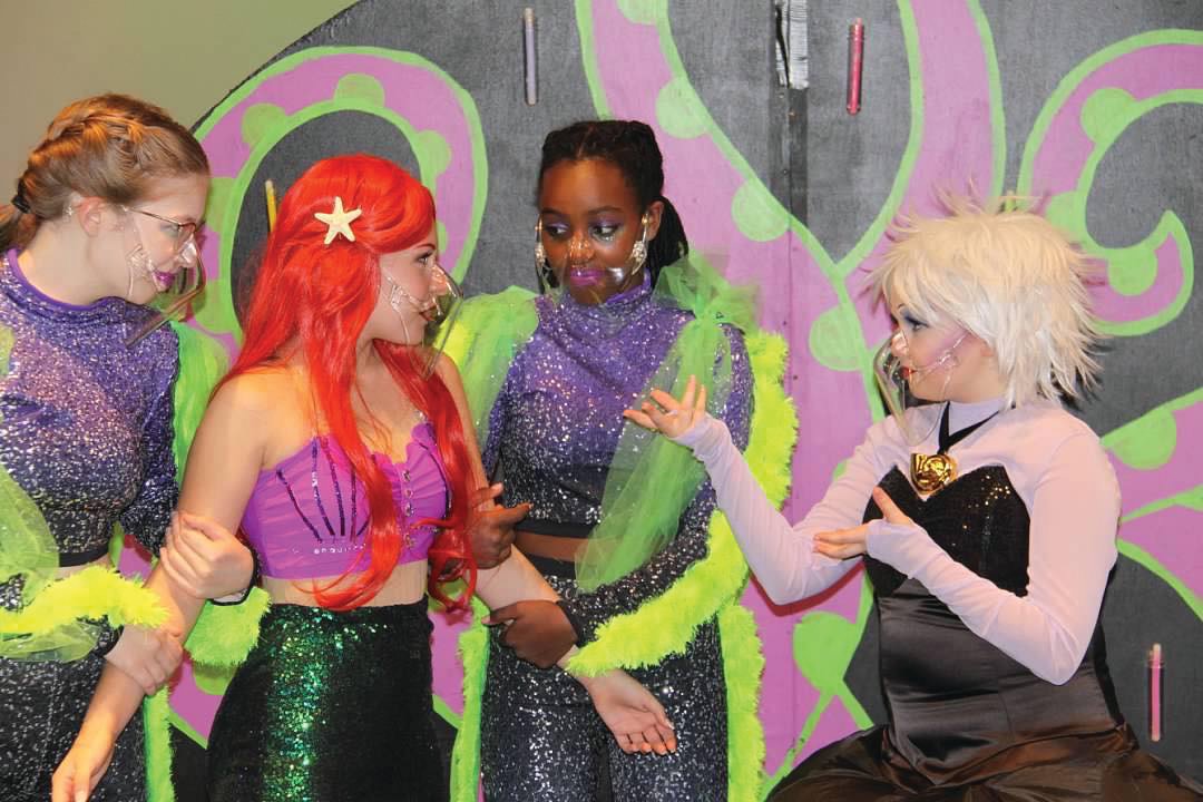 Zoe Abbott (Flotsam), from left, Gianna Kochert Cosby (Ariel), Maesa Horton (Jetsam) and Shylah Hall (Ursula) rehearse a scene.