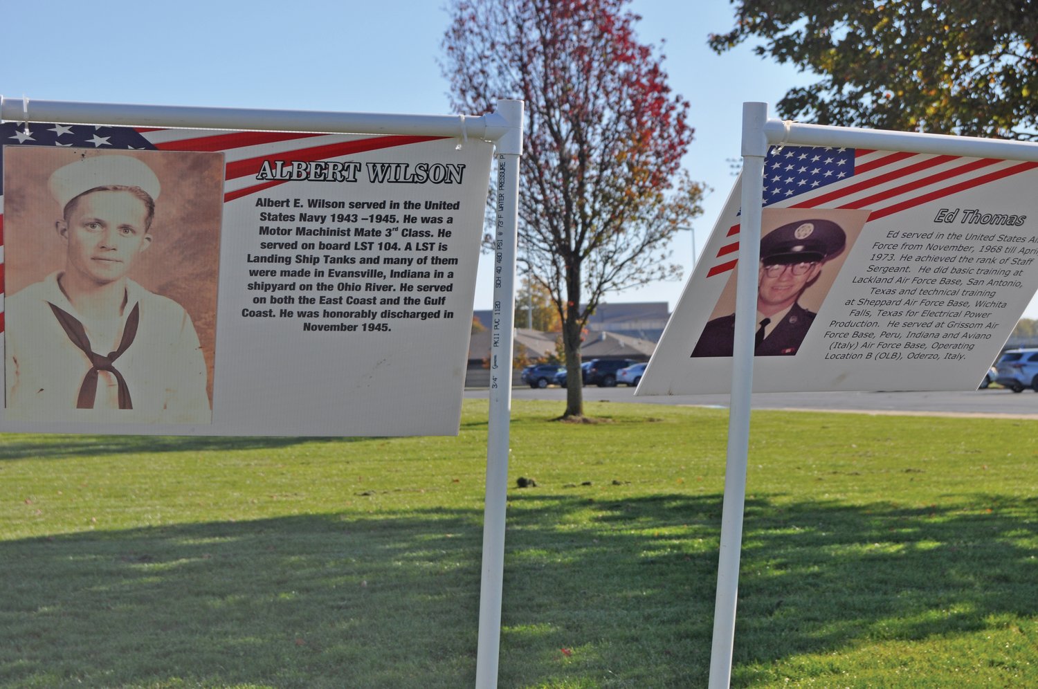 Information about local military veterans is featured in a drive-thru Veterans Day display at North Montgomery Middle School. The display is the same one used for community events in Waynetown. It’s just one way Montgomery County is commemorating the holiday. The county’s annual Veterans Day service is scheduled for 11 a.m. Thursday at Marie Canine Plaza. At that same time in Linden, Marvin Swick plans to walk with an American flag along the streets and invites anyone to join him.