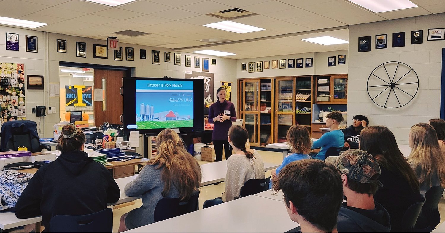 Alicia Humphrey, AMVC public relations director, speaks to North Montgomery High School agriculture students. AMVC is proud to be part of the community and be an educational resource for area students.