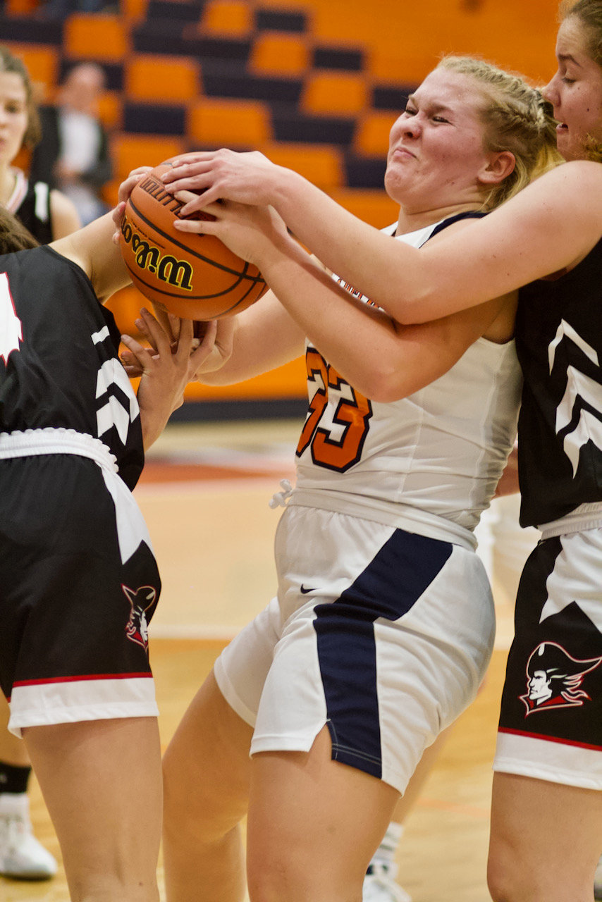 Lydia Dugard fights for possession during the Chargers 60-42 loss to Bethesda Christian Tuesday night.