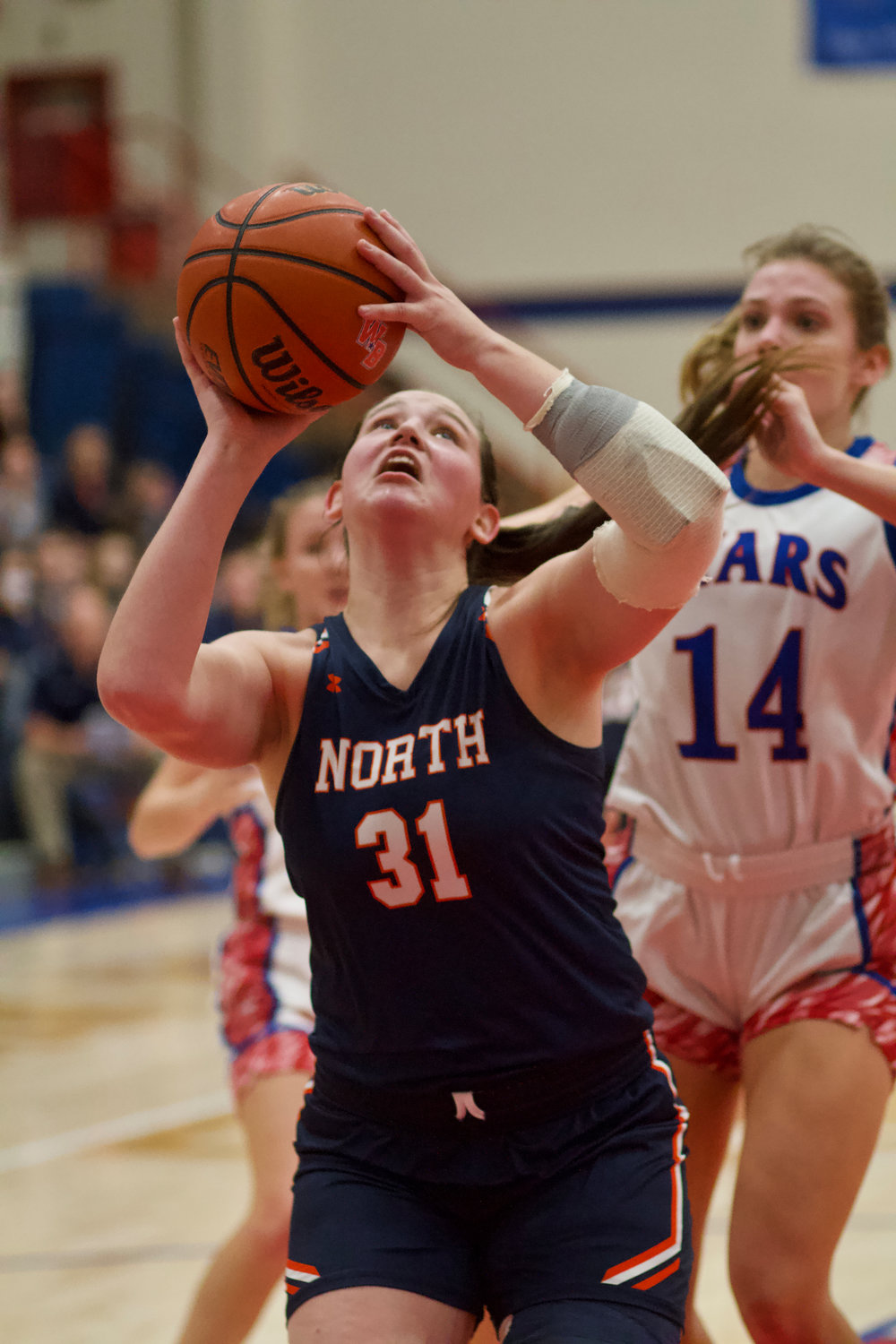 Katie Rice led the Chargers with 14 pts and 12 rebs in their 42-28 loss to Western Boone.