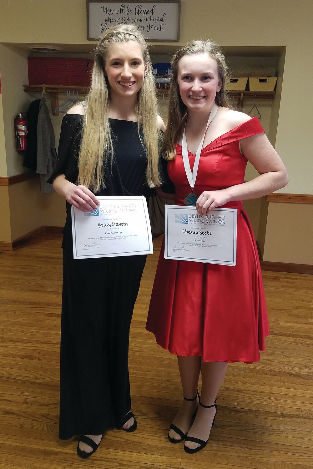 Chaney Scott, right, was selected as the winner of the Distinguished Young Woman of Montgomery County scholarship program. First runner-up was Bracy Slavens, left.