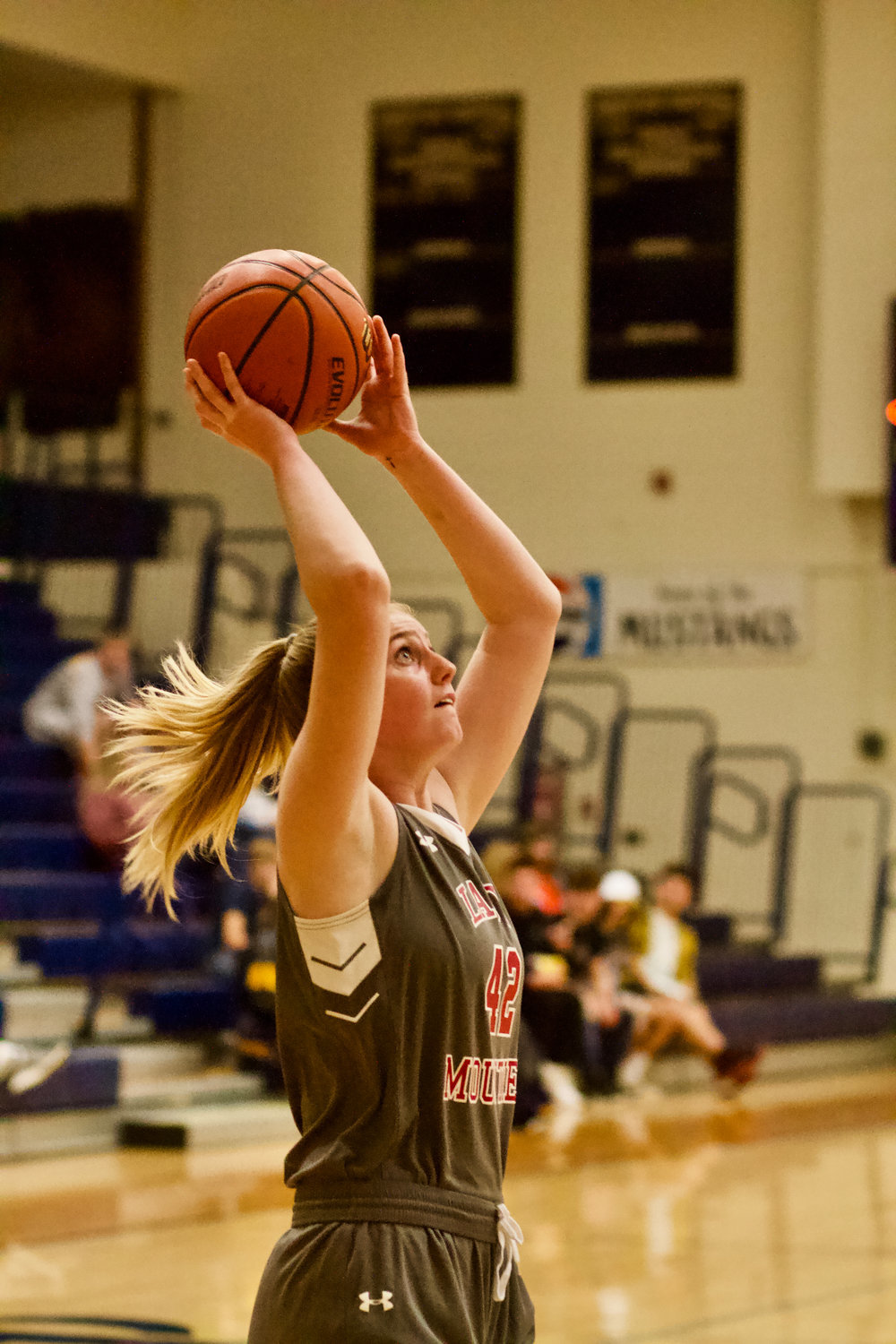 Senior Belle Miller leads the Mounties in scoring and rebounding with 15 points and 9 rebounds per game.