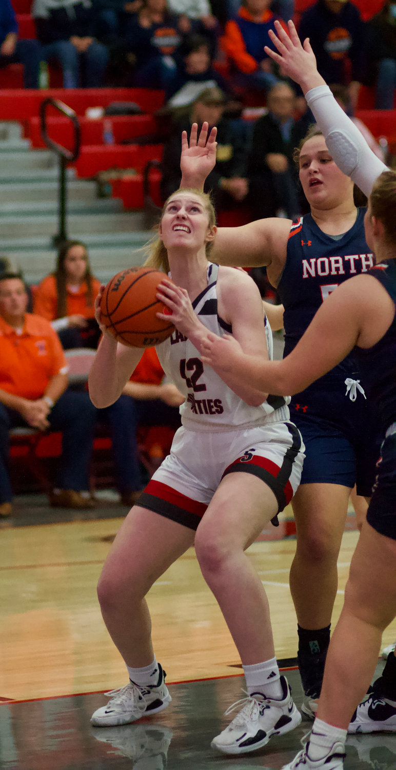 Belle Miller recorded eight points and a game-high nine rebounds in the Mountie loss.