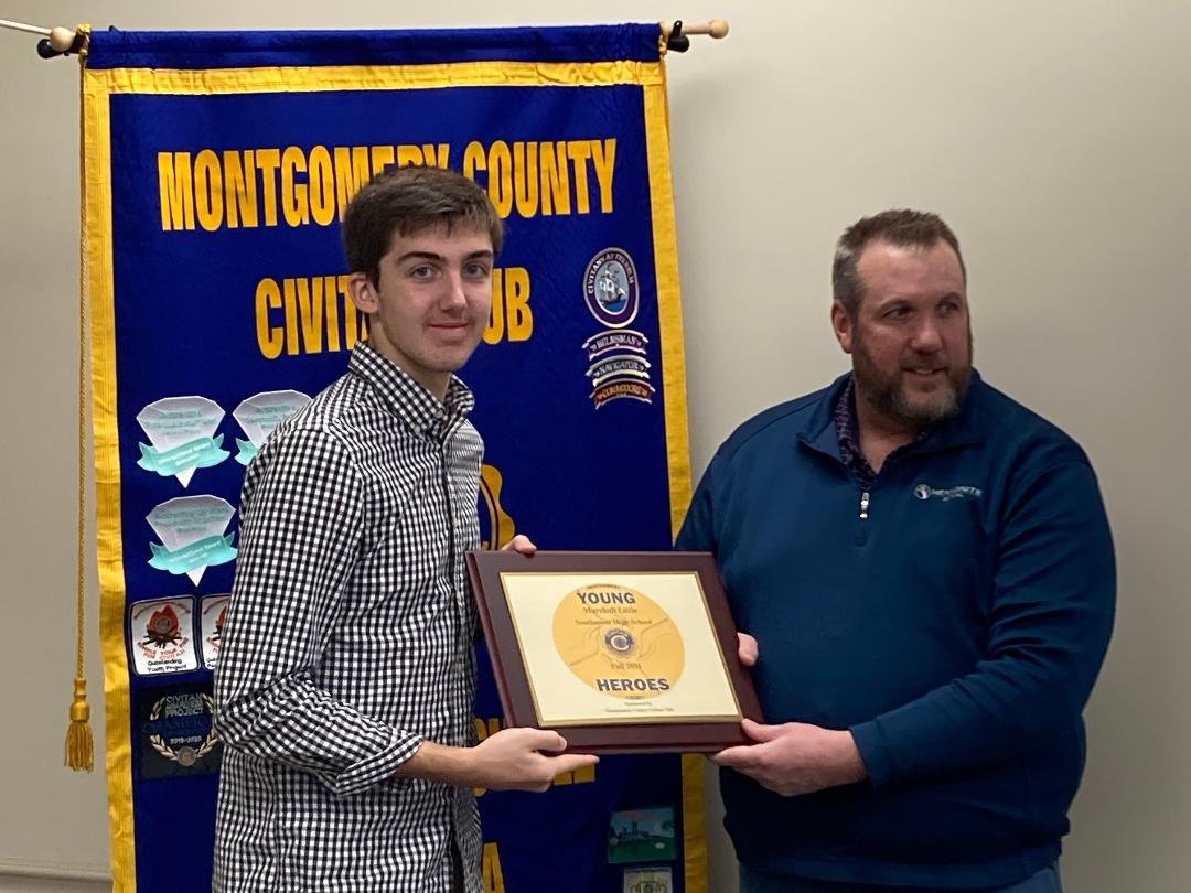 Marshall Little, a Southmont High School freshman, earned the Montgomery County Young Hero Award presented by the Civitan Club.