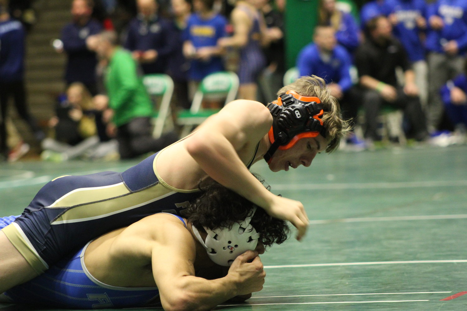 Fountain Central’s Waylon Frazee wrestles at the New Castle semi-state last season. During his three year career, Frazee made semi-state all three years and had an overall record of 90-13.