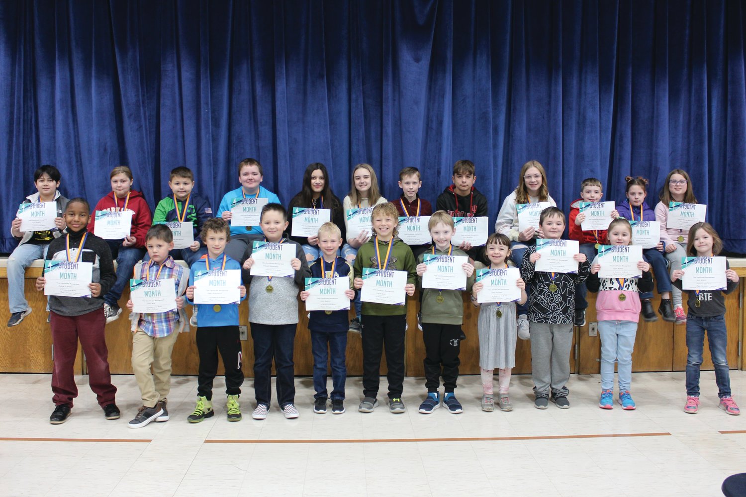 Students of the month for March at Southeast Fountain Elementary School are, from left, front row, Joshua Welles, Jesse Mink, Henry Kirkpatrick, Grayson Blankenship, Gavin Bowling, LJ Deel, Bentley Holycross, Zoey Hoffman, Anthony Larkin, Dayna Mullins and Aelin Willett; and back row, Tazio Rogers, Mariah Rayphole, Logan Rodgers, Colt Nelson, Solange Herrera-Gil, Harmony Hargrave, Preston Good, Gavin McCollum, Cassandra Wildman, Colin Rogers, Aubrey Switzer and Avery Austin.