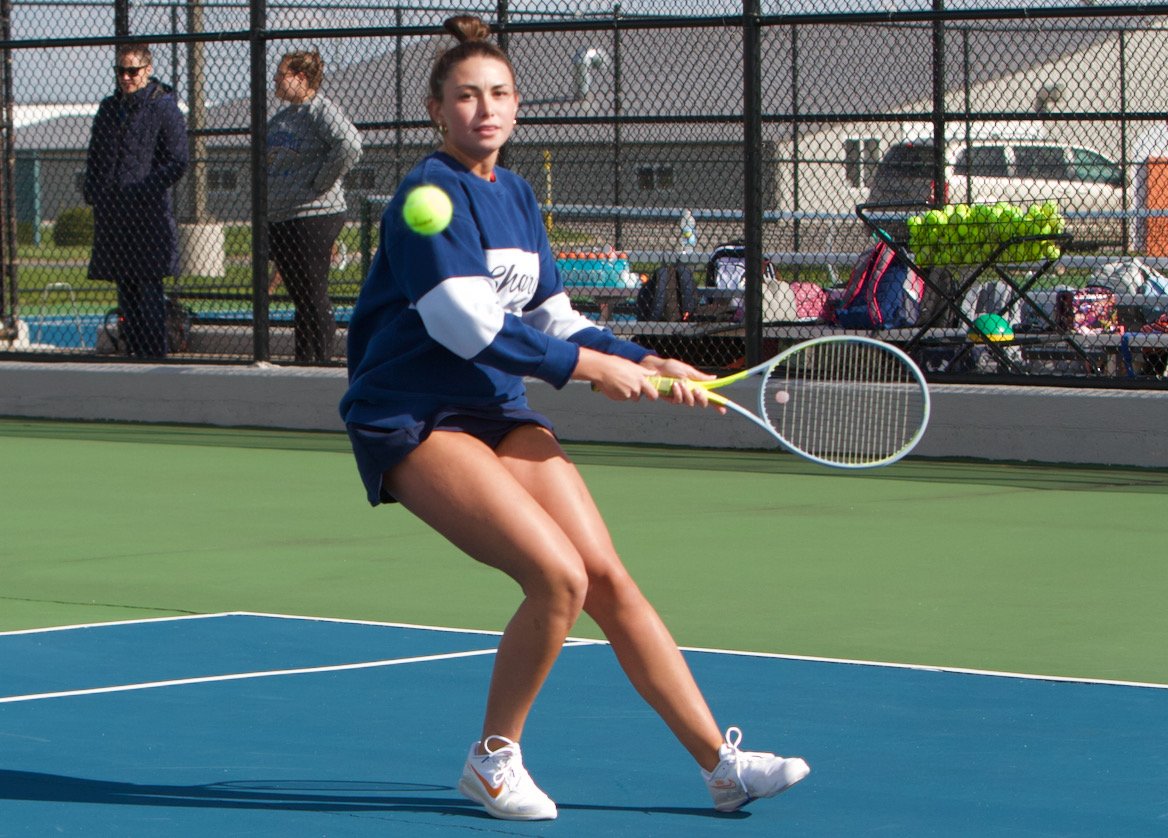 Carlie DeSmet mans the No. 1 singles spot for North Montgomery and challenged Rohr in a competitive match.