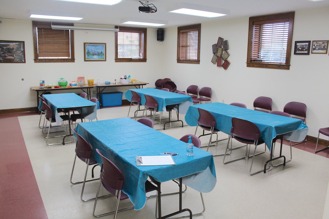 The community room in the basement of the Linden Public Library awaits kiddos letting out from school Thursday ahead of Kids Night.