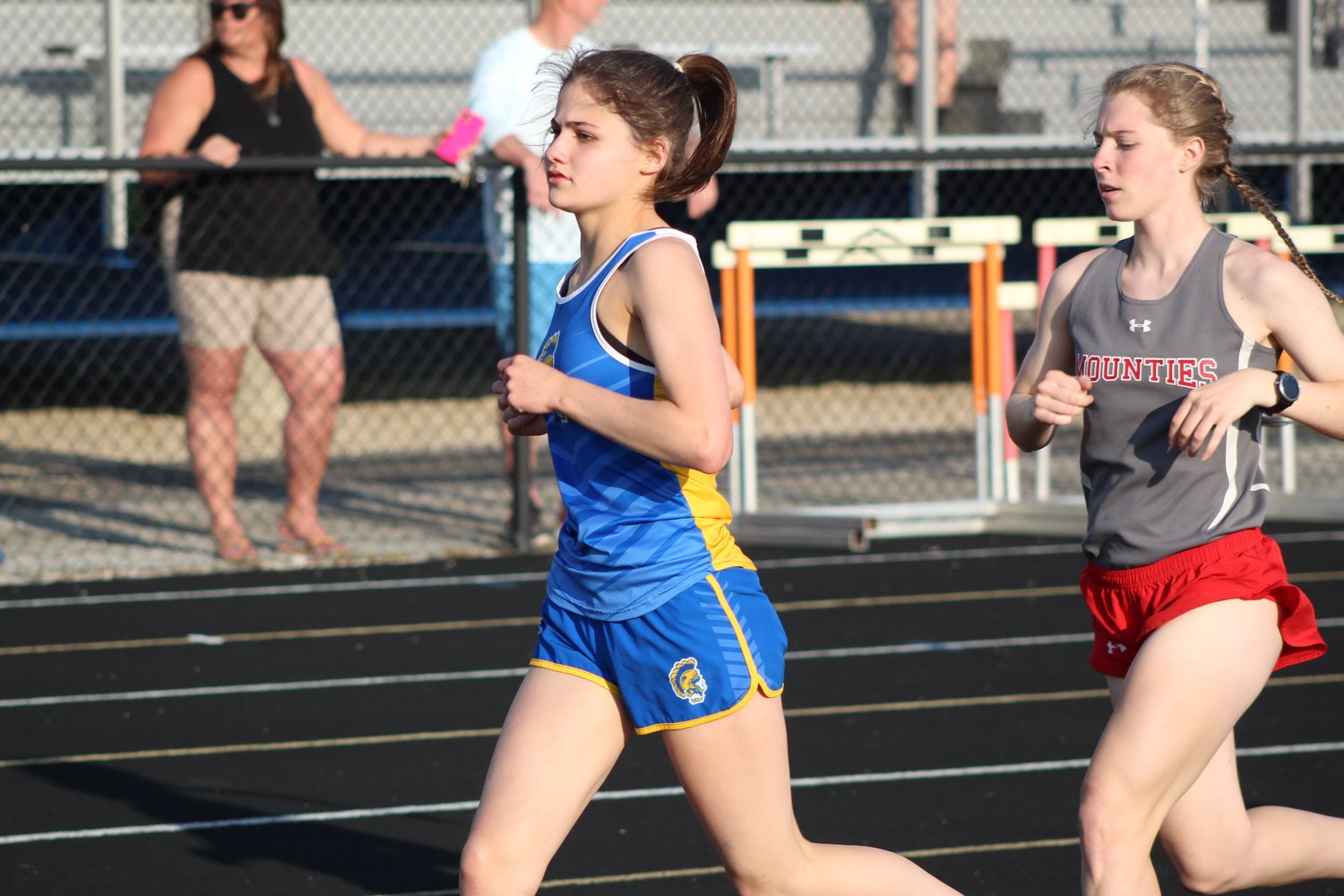Southmont’s Faith Allen and Crawfordsville’s Sophia Melevage would place first and second respectively in the 3200 meter run at Monday’s county track and field meet.
