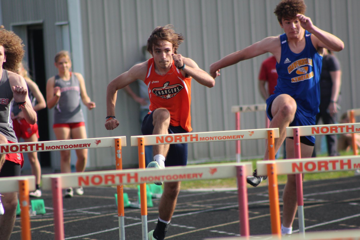 Gabe Laws won both the 110 and 300 meter hurdles for the Chargers.