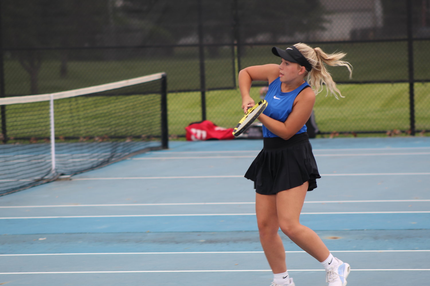 Lilly Klingbeil returns a hit for the CHS No. 1 doubles team.