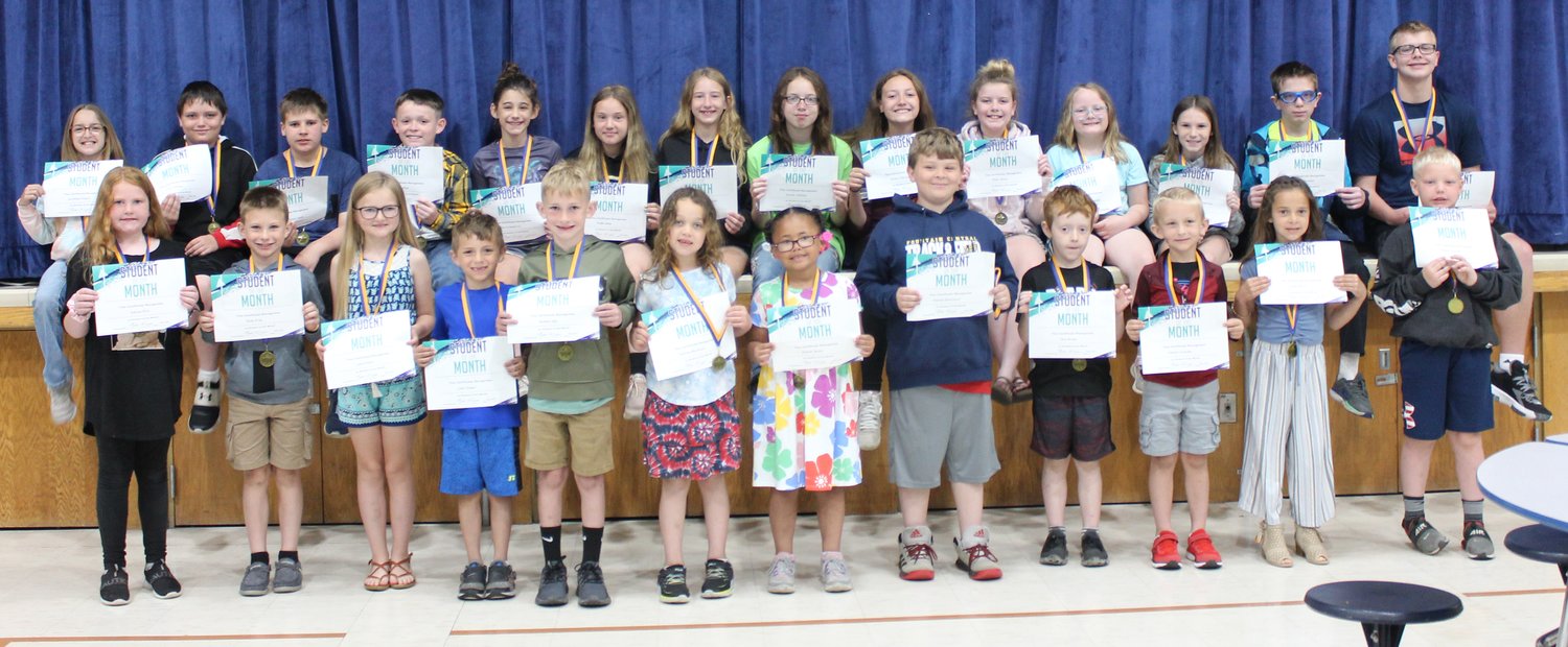 Students of the Month for May at Southeast Fountain Elementary School are, from left, front row, Aubree Rich, Kody Krug, Lydia Payne, Liam Cooper, Bannon App, Destiny Blackburn, Amylah Bailey, Hayden Balnchard, Colin Brown, Heston Crowder, Lydia Davis and Mason Newnum; and back row, Darla Rae Pickett, Liam Peebles, Alexzander Davis , Grady Allen, Jaly Kirkpatrick, Chloe Ayers, Madalyn Hardwick, Scarlette Miller, Timothy Whitaker and Graham Young.