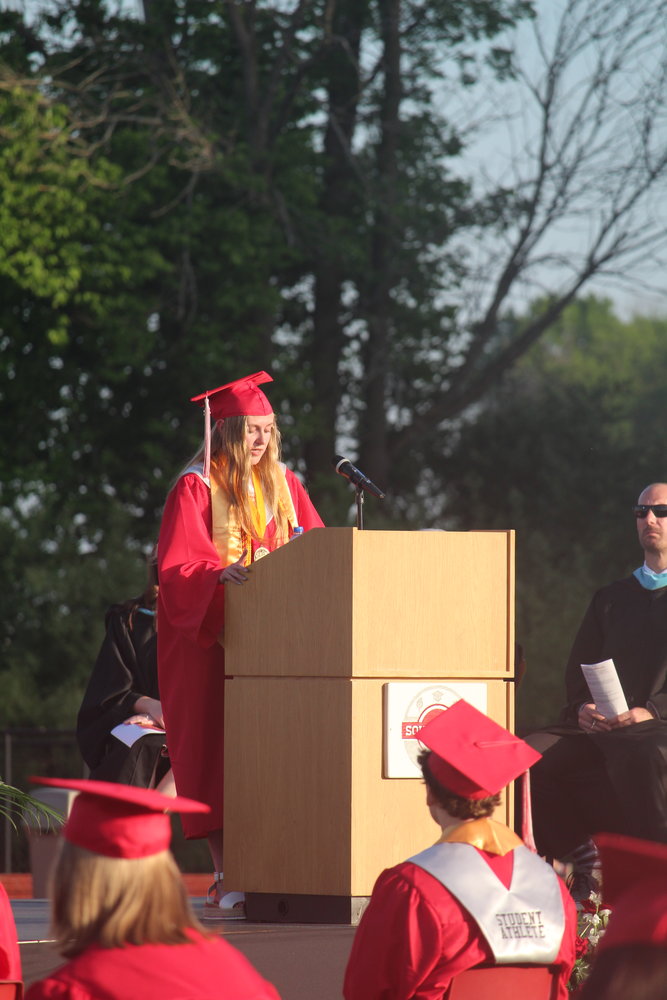Valedictorian Brooke Ellenberger delivers her speech to the class.