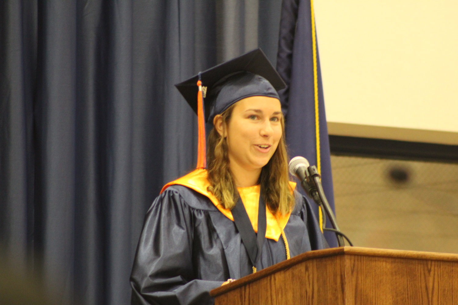 Courtney Engels gives one of the commencement addresses to her fellow graduates.