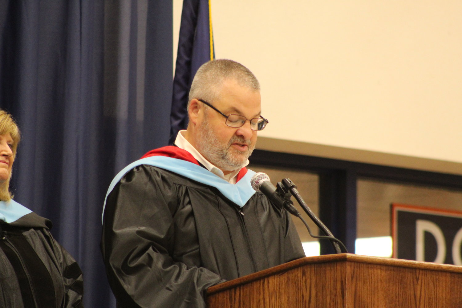 Outgoing North Montgomery Principal Michael Cox gives one final address to the graduating class of 2022.