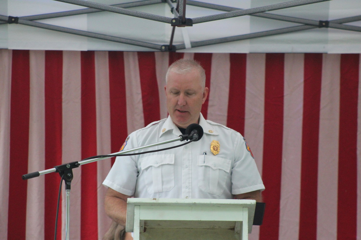 Crawfordsville Fire Chief Scott Busenbark was invited to speak as part of this year’s “Hometown Heroes Salute.”