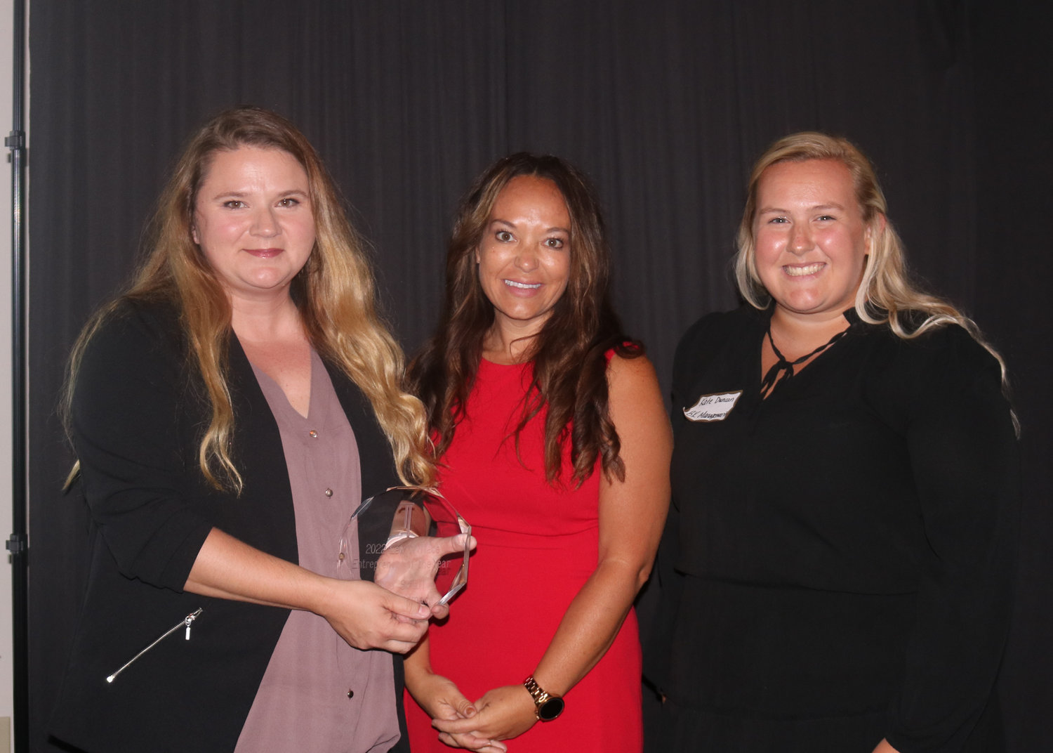 Jessica Harris, left, of Shop Small Shop Handmade of Linden was named the Lew Wallace Entrepreneur of the Year. She is pictured with Alissa Morlan, center, and Kate Duncan, right.